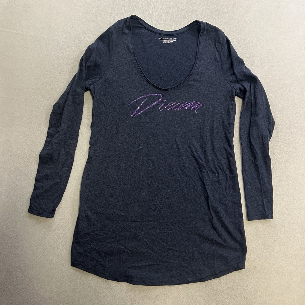 Victoria's Secret Dream Shirt Women's Size XS Blue Scoop Neck Long Sleep Shirt